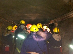 Visitors in the underground galleries of the mine